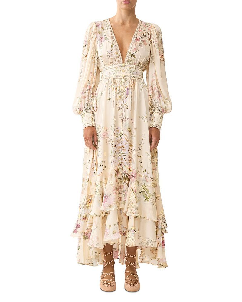 キャミラ レディース トップス ワンピース シルク Camilla Silk Button Front Dress Adorned in Aranjuez