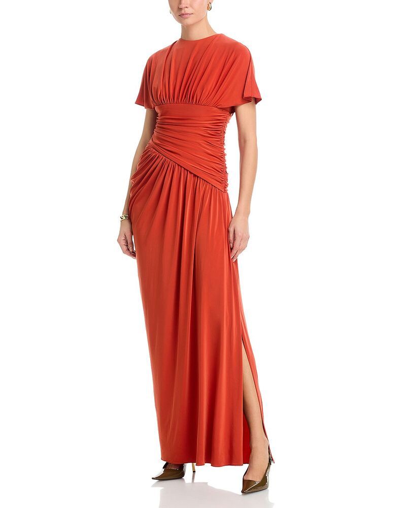 アムサール レディース トップス ワンピース アシンメトリー ジャージー Amsale Matte Jersey Asymmetric Gathered Gown Terracotta テラコッタ