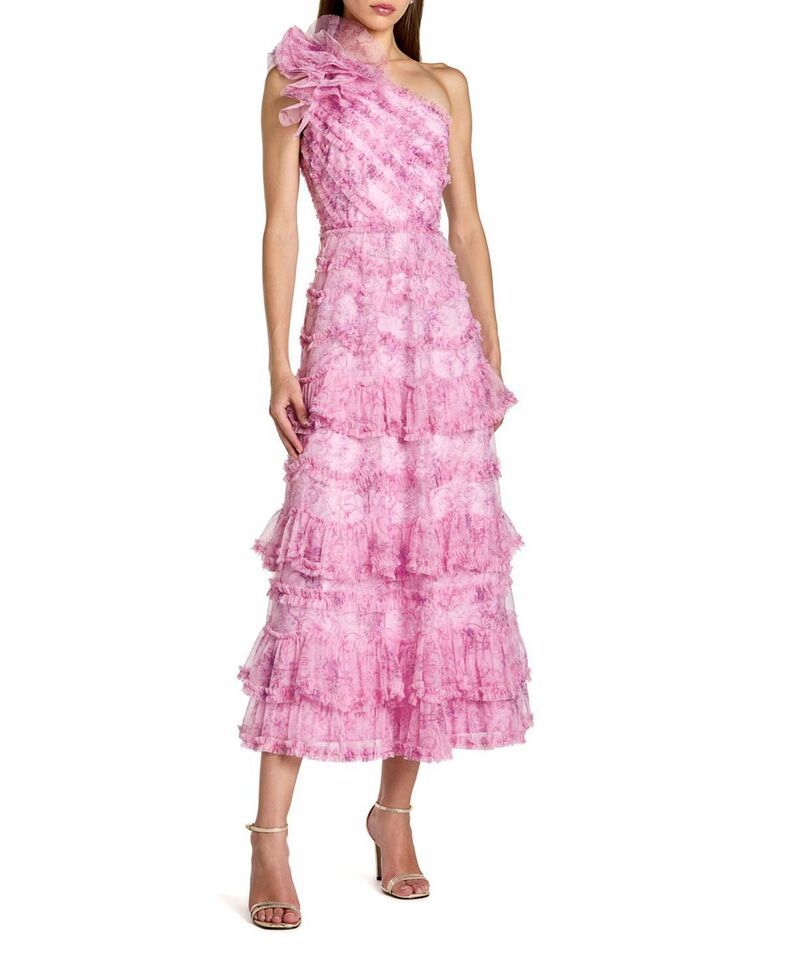 マックダガル レディース トップス ワンピース A ライン プリント フリル ミディ Mac Duggal Printed One Shoulderuffled A Line Midi Dress Pastel Multi マルチカラー