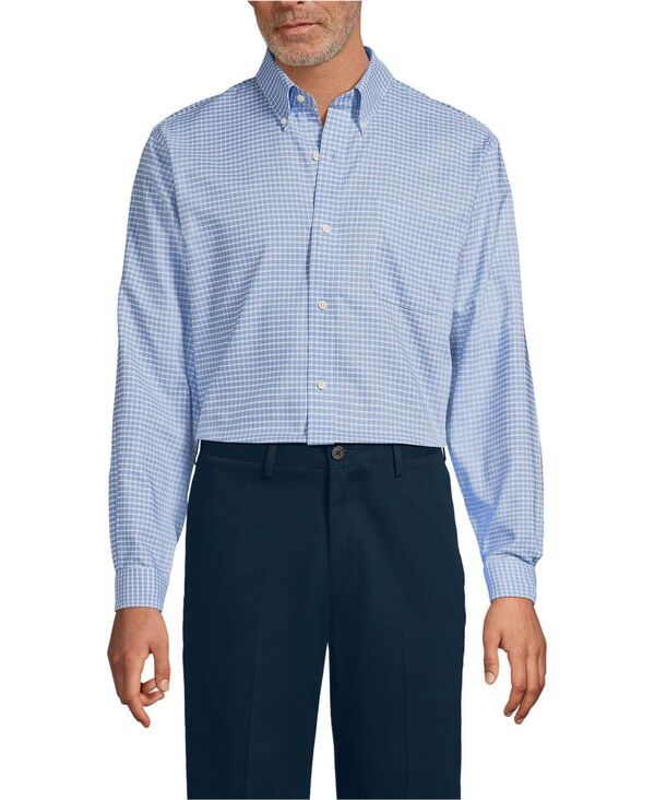 ランズエンド メンズ トップス シャツ オックスフォード コットン Lands End Mens No Iron Supima Cotton Oxfordresshirt Soft french blue plaid ブルー