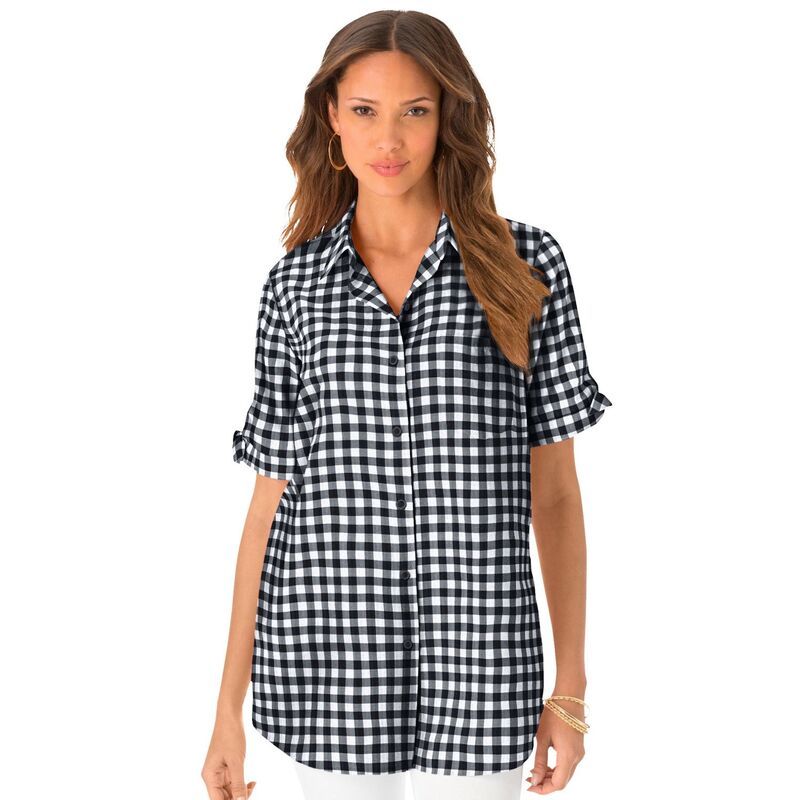 ロアマンズ レディース トップス シャツ プラスサイズ Roamans Womens Plusize Frencheck Shirt Black Check ブラック