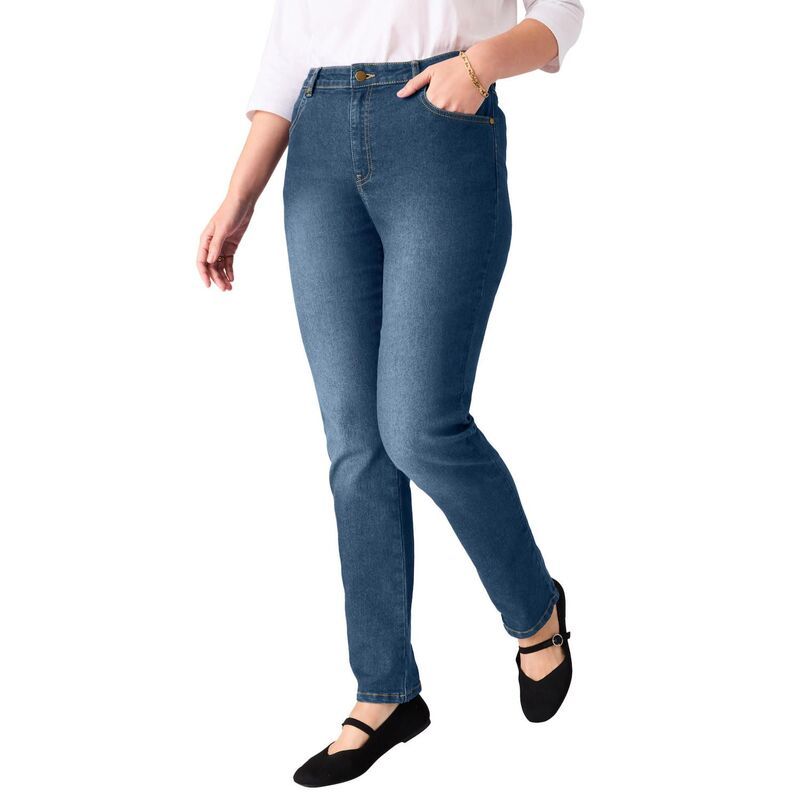 ウーマン ウィズイン レディース ボトムス デニムパンツ プラスサイズ ジーンズ Woman Within Plusize Stretch StraightLeg Clean Jeans Medium Stonewash