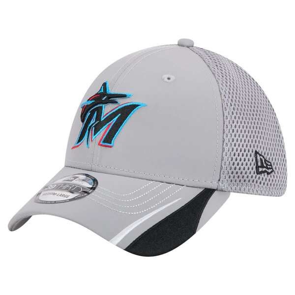ニューエラ メンズ アクセサリー 帽子 Mens New Era Gray Miami Marlins Linear 39THIRTY Flex Hat Gray グレー