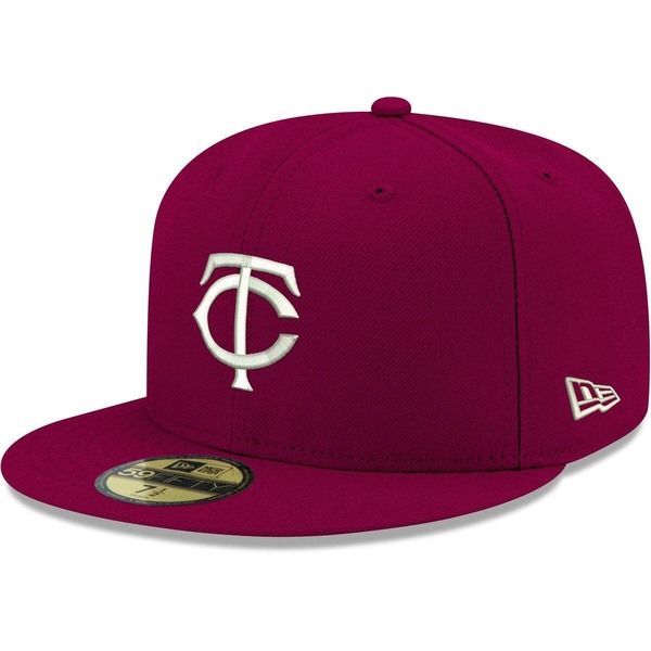 ニューエラ メンズ アクセサリー 帽子 ロゴ Mens New Era Cardinal Minnesota Twins White Logo 59FIFTY Fitted Hat Cardinal ホワイト