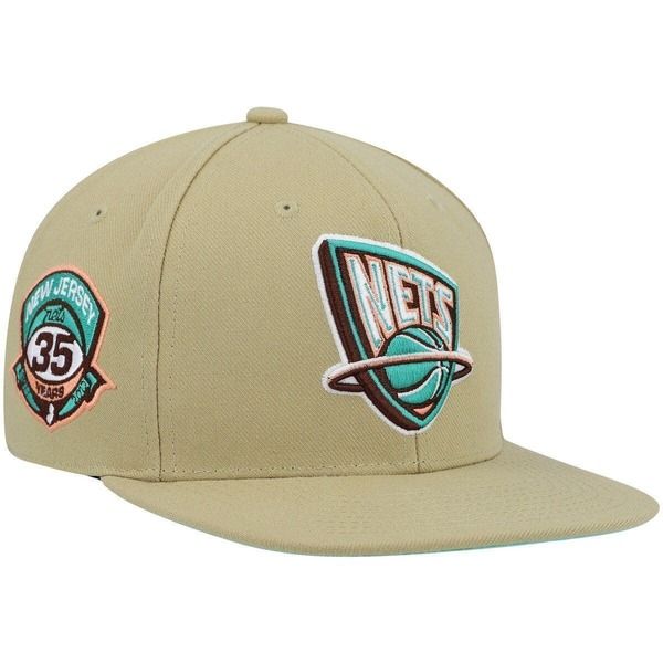 ミッチェルネス メンズ アクセサリー 帽子 ジャージー Mens Mitchell Ness Khaki New Jersey Nets 35th Anniversary Hardwood Classics Malibu Sunrise Fitted Hat