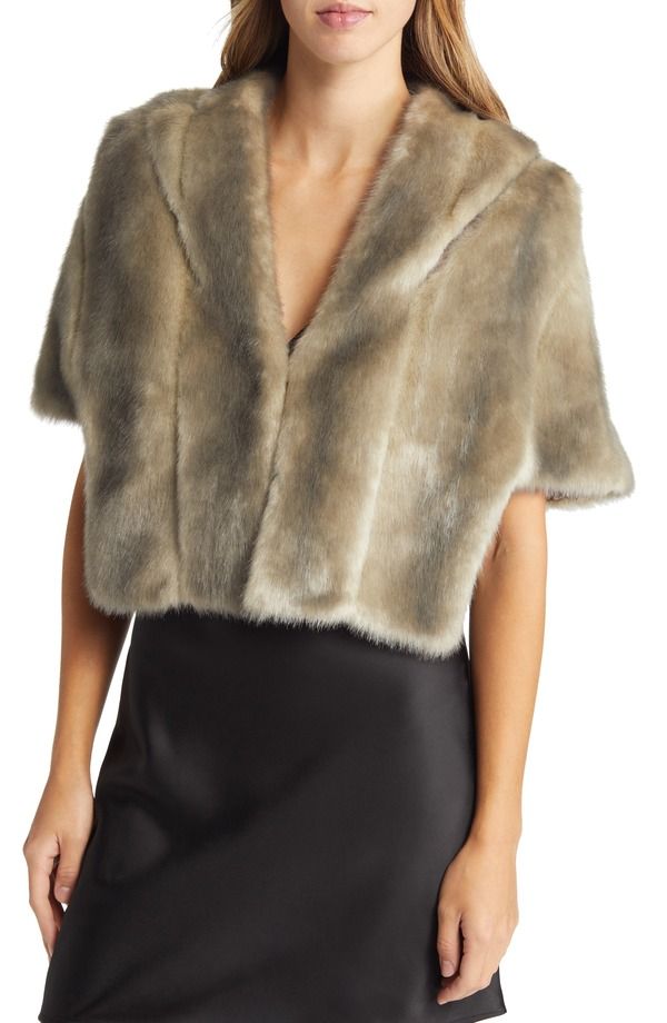 エリザジェイ レディース アウター コート キャップ ケープ Eliza J Faux Fur Capelet Grey グレー