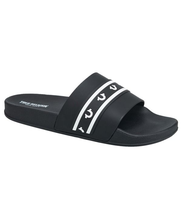 トゥルーレリジョン メンズ シューズ サンダル カラーブロック ロゴ True Religion Snoop Colorblock Logo Pool Slide Black ブラック