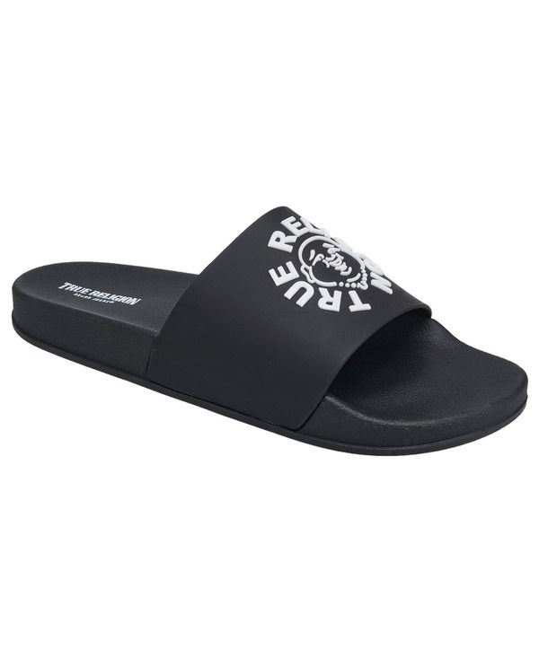 トゥルーレリジョン メンズ シューズ サンダル ロゴ True Religion Tyler Buddha Logo pool Slide Black ブラック