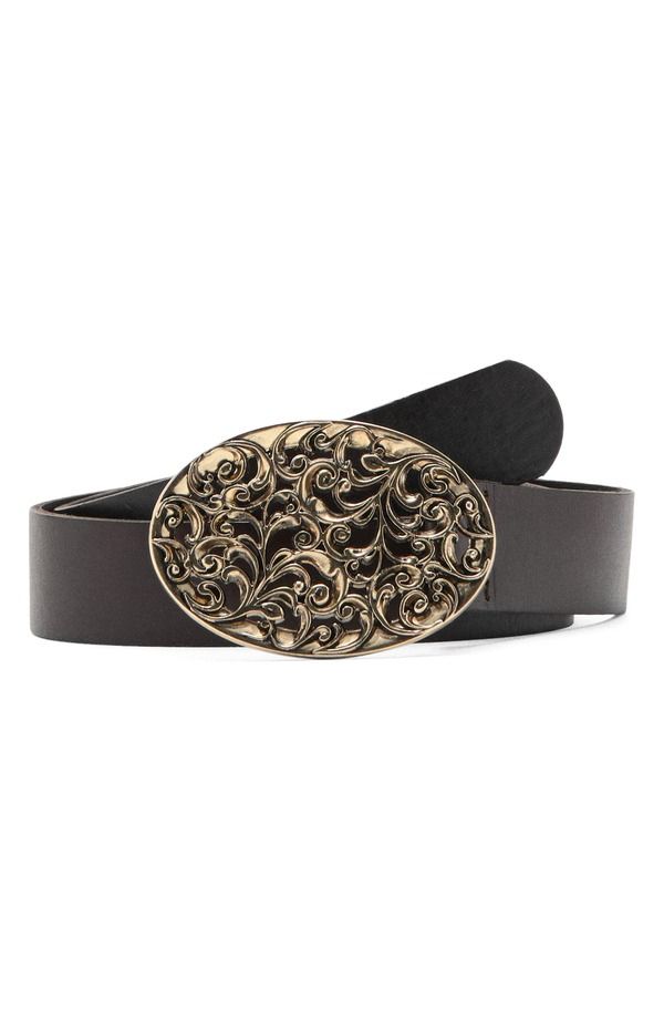 マンゴ レディース アクセサリー ベルト レザー MANGO Engraved Buckleather Belt Chocolate チョコレート 16,086円