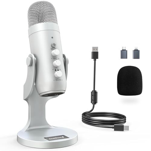 ZealSound ASMR マイク、iPhone 用コンデンサーマイク、エコー機能付き USB マイク、録音、ゲーム実況、ライブストリーミング、Skype、Zoom、PC、Windows、Mac、PS4 および 5、YouTube、在宅勤務 466d3cf1