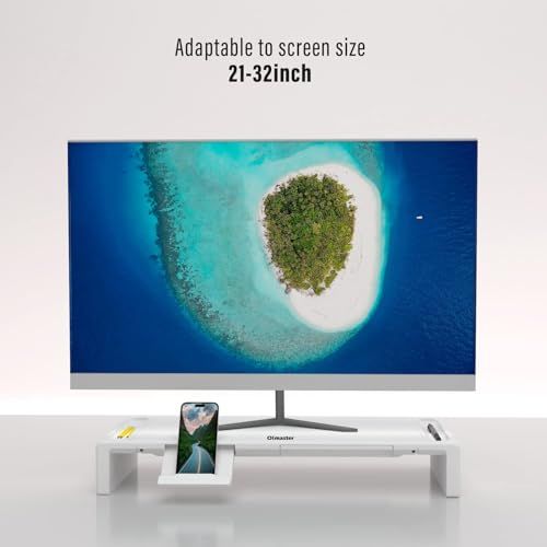 Olmaster モニター台 机上台 折りたたみ 3段式幅調整 PC モニタースタンド スマホ&タブレット ホルダー付 ディスプレイ台 キーボード収納 引き出し 8CM高度 耐荷重35kg ノートパソコンスタンド PC作業 正規品 (白) 国 ce4644de Olmaster モニター台 机上台 折りたたみ 3段式幅調整 PC モニタースタンド スマホ&タブレット ホルダー付 ディスプレイ台 キーボード収納 引き出し 8CM高度 耐荷重35kg ノートパソコンスタンド PC作業 正規品 (白) 国 ce4644de