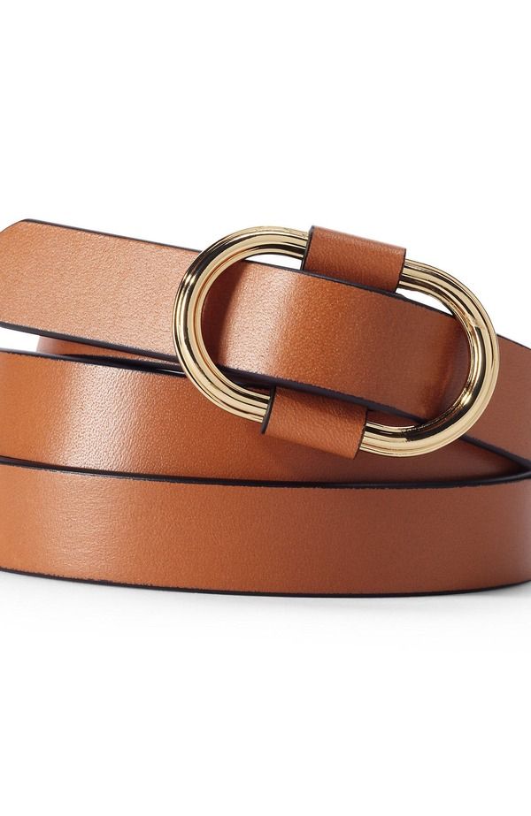 ランズエンド レディース アクセサリー ベルト レザー Lands End Adjustable Skinny Leather Belt Cognac