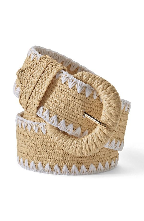 ランズエンド レディース アクセサリー ベルト Lands End Stretch Raffia Belt NaturalWhite ホワイト