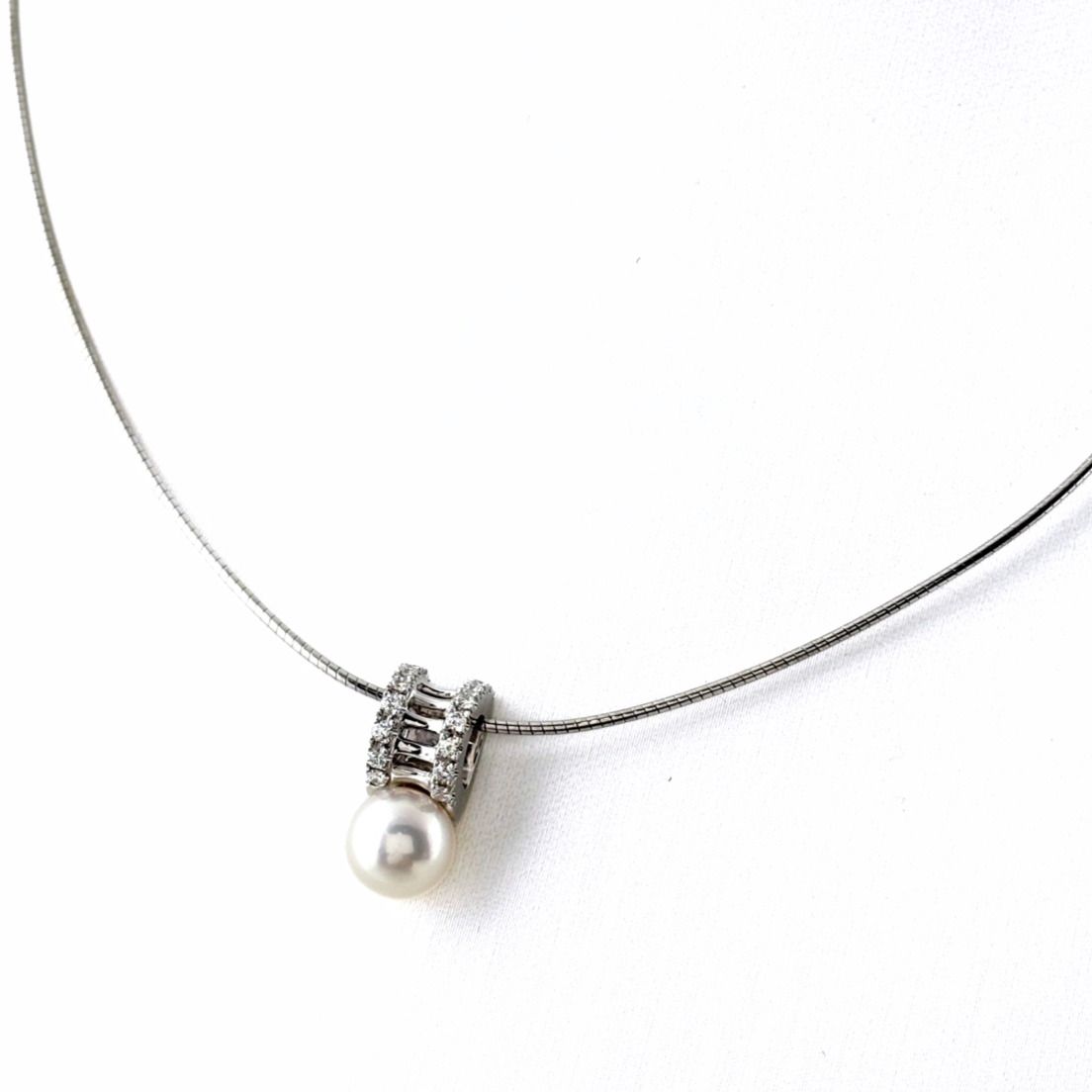 ミキモト MIKIMOTO パール ネックレス ペンダント メレダイヤ 真珠 ネックレス K18 パール ダイヤモンド レディース 【中古】