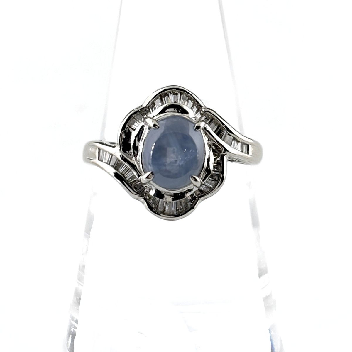 スターサファイア デザインリング プラチナ メレダイヤ 指輪 リング 17 