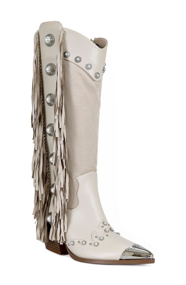 アザレア ワン レディース シューズ ブーツ・レインブーツ フリンジ AZALEA WANG Pelagius Fringe Western Boot Cream クリーム