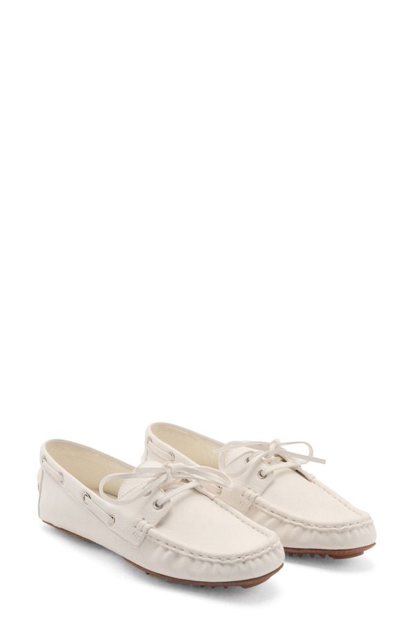 マンゴ レディース シューズ スリッポン・ローファー レース レザー MANGO LaceUp Leather Boat Shoe White ホワイト