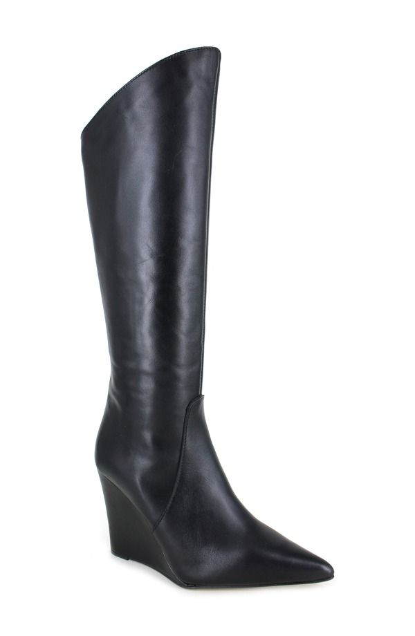ジジ レディース シューズ ブーツ・レインブーツ ZIGI Karlin Pointed Toe Wedge Boot Black Leather ブラック