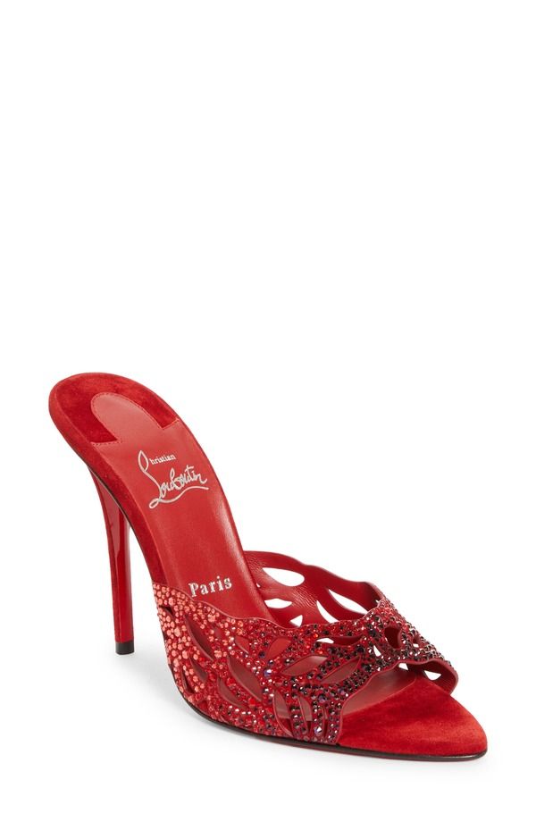 クリスチャン・ルブタン レディース シューズ サンダル Christian Louboutin Lasera Ombr Crystal Embellished Slide Sandal Fever Mix Degrade