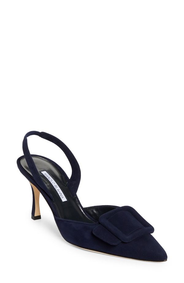 マノロ ブラニク レディース シューズ パンプス Manolo Blahnik Maysli Pointed Toe Slingback Pump Navy4116