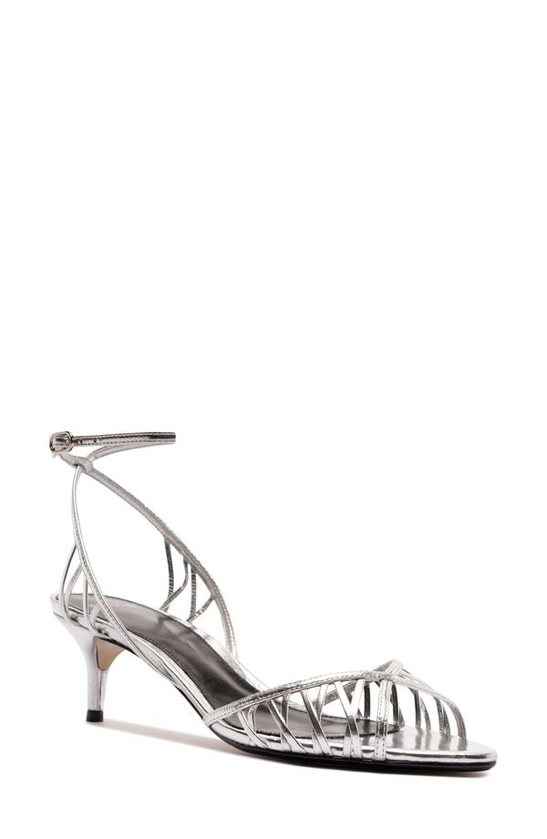 アレクサンドラバードマン レディース シューズ サンダル ヒール Alexandre Birman Solene Kitten Heel Cage Sandal Silver シルバー