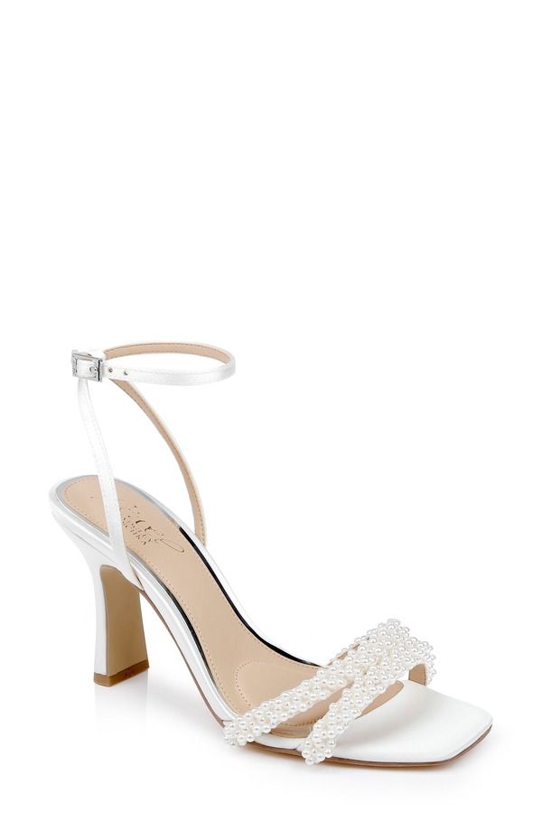 ジュウェルダグレイミシュカ レディース シューズ ヒール サンダル アンクル Jewel Badgley Mischka Noah Embellished Ankle Strap Sandal Ivory Satin アイボリー