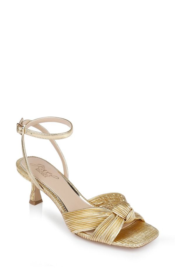 ジュウェルダグレイミシュカ レディース シューズ ヒール サンダル アンクル Jewel Badgley Mischka True Ankle Strap Kitten Heel Sandal Gold Fabric ゴールド