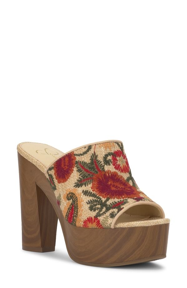 ジェシカシンプソン レディース シューズ ヒール プラットフォーム サンダル Jessica Simpson Shelbie Platform Slide Sandal Natural Embroidered Multi マルチカラー