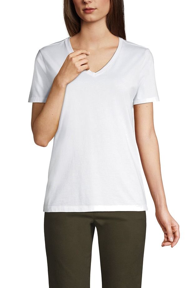 ランズエンド レディース トップス Tシャツ Vネック コットン Lands End Supima Cotton VNeck TShirt White ホワイト
