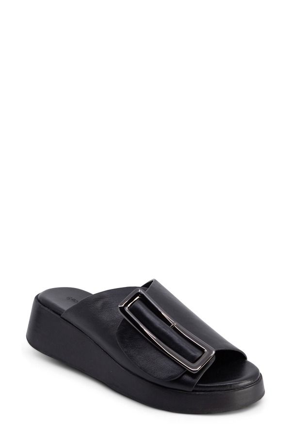 ショコラブルー レディース シューズ ヒール プラットフォーム サンダル Chocolat Blu Ela Platform Wedge Slide Sandal Black Leather ブラック