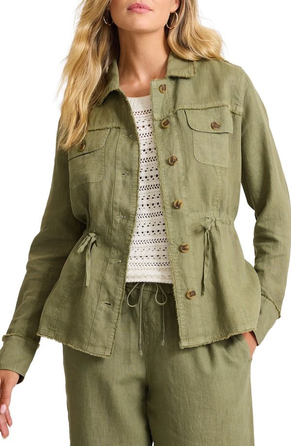 トッミーバハマ レディース アウター ジャケット・ブルゾン リネン Tommy Bahama Two Palms Linen Utility Jacket Dark Fern