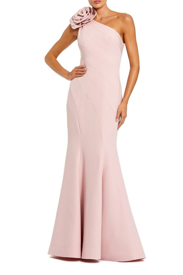 マックダガル レディース トップス ワンピース クレープ Mac Duggal Crepe One Shoulder Mermaid Gown With 3D Flower Blush ブラッシュ