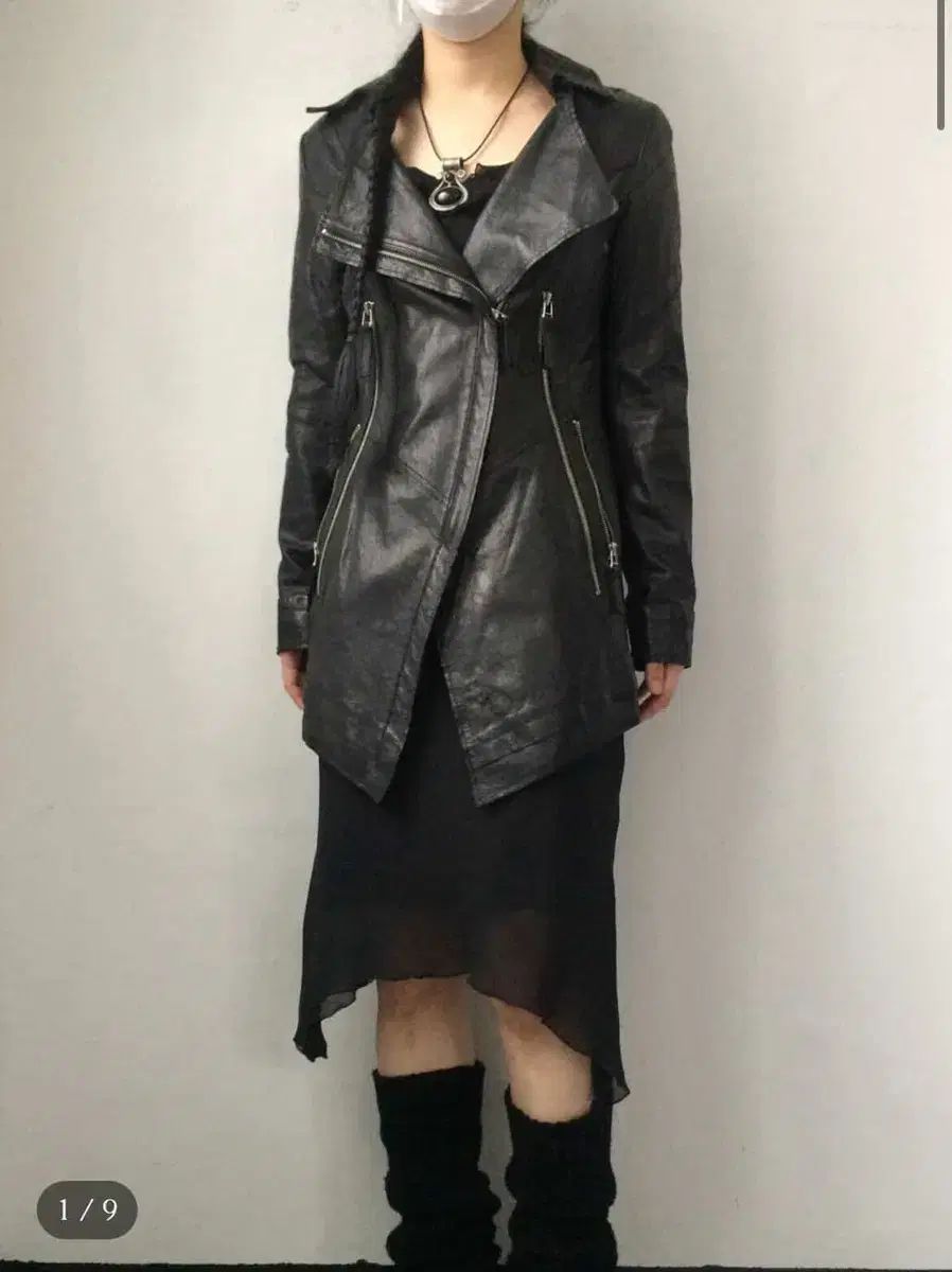 Sanmountains Unbalanced leather jacket