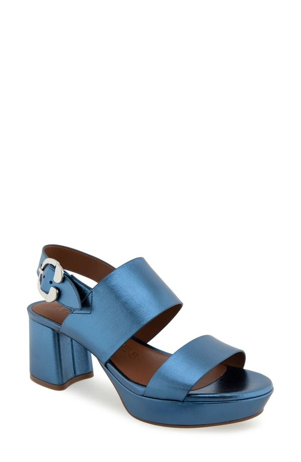エアロソールズ レディース シューズ ヒール プラットフォーム サンダル Aerosoles Camera Platform Sandal Blue Metallic Leather ブルー