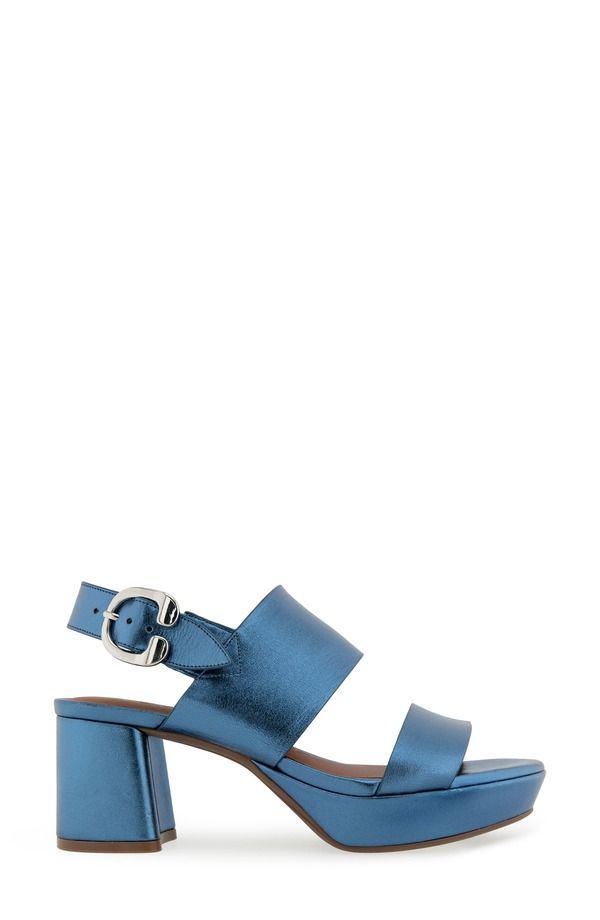 エアロソールズ レディース シューズ ヒール プラットフォーム サンダル Aerosoles Camera Platform Sandal Blue Metallic Leather ブルー