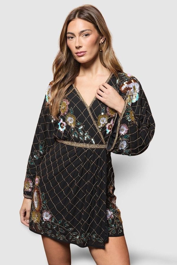コースト レディース トップス ワンピース フラワー柄 ミニ フラワー Coast Floral Embellished Mini Dress Black ブラック
