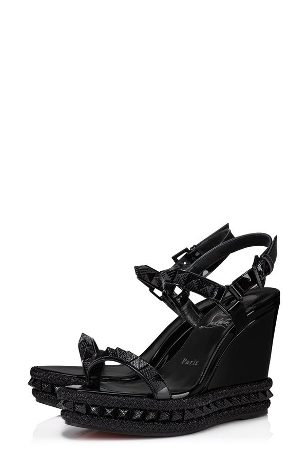 クリスチャン・ルブタン レディース シューズ サンダル Christian Louboutin Pyraclou Wedge Sandal Black Lin Black ブラック