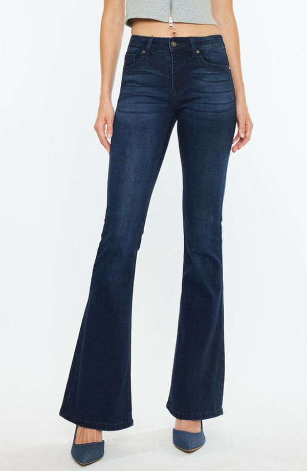 カンクン レディース ボトムス デニムパンツ ジーンズ KanCan Trisha Mid Rise Classic Flare Jeans Dark Wash