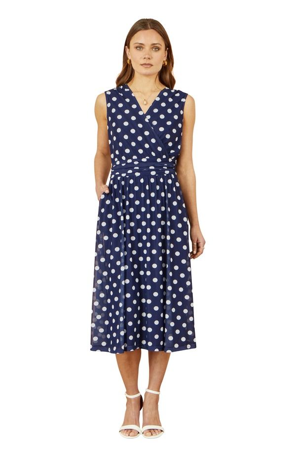 ユミキム レディース トップス ワンピース ドット柄 ドット メッシュ Yumi Polka Dot Mesh Wrap Skater Dress Navy ネイビー