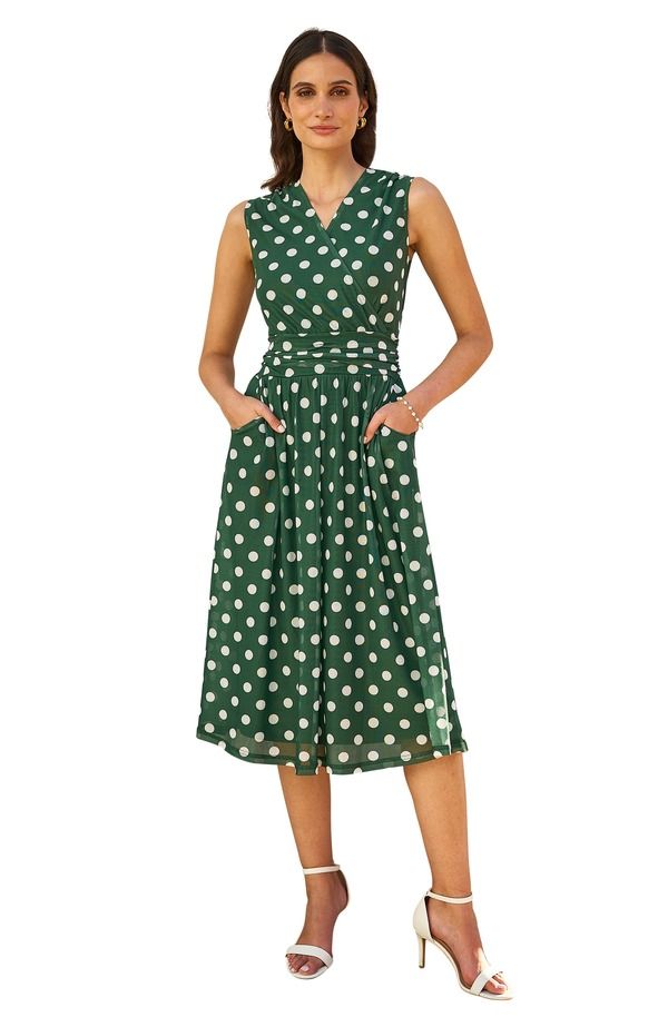ユミキム レディース トップス ワンピース ドット柄 ドット メッシュ Yumi Polka Dot Mesh Wrap Skater Dress Green グリーン
