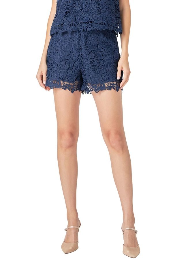 エンドレスローズ レディース ボトムス ハーフパンツ・ショーツ ハイウエスト ショートパンツ レース Endless Rose Deco Lace High Waist Shorts Navy ネイビー