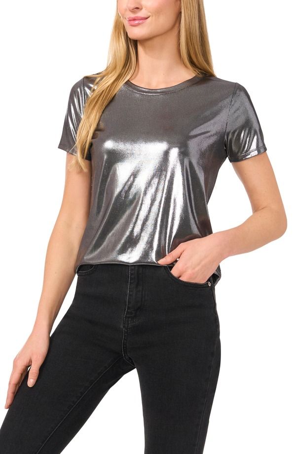 セセ レディース トップス Tシャツ トール CeCe Metallic Shine TShirt Gunmetal ガンメタル