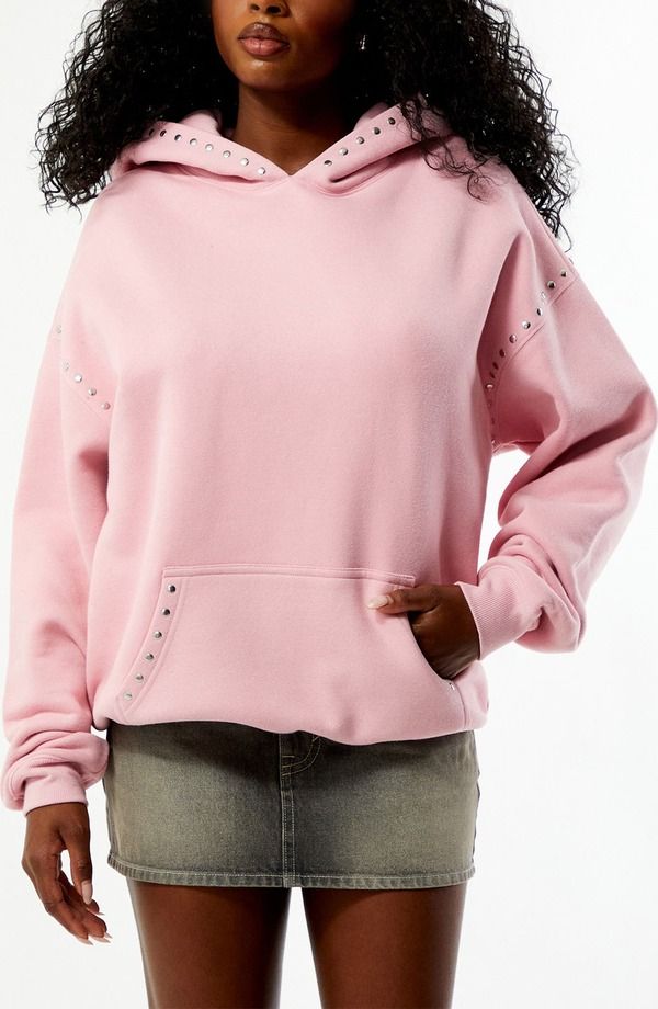 パクサン レディース アウター パーカー・スウェット PacSun Studded Hoodie Pink ピンク