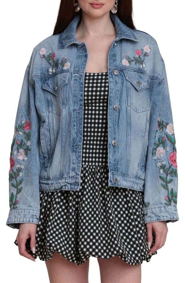 アヴェックレフィーユ レディース ボトムス デニムパンツ 刺繍 ジャケット Avec Les Filles Embroideredenim Trucker Jacket Felicity Wash デニム 28,470円