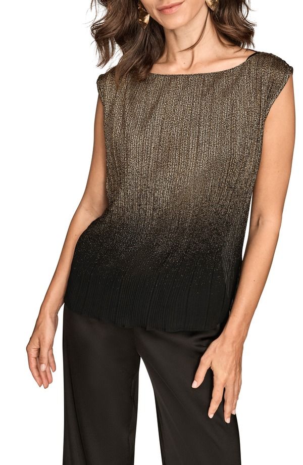 ダナ キャラン ニューヨーク レディース トップス シャツ トール ノースリーブ Donna Karanew York Metallic Ombr Sleeveless Top Black Gold ブラック