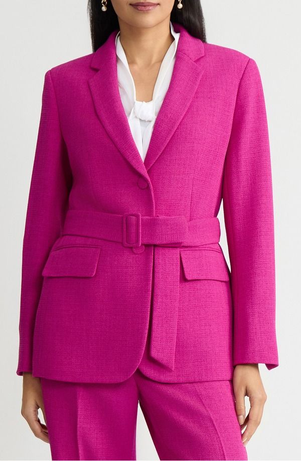カスパール レディース アウター ジャケット・ブルゾン ブレザー KASPER Two Button Blazer With Belted Waist Cosmo Pink ピンク