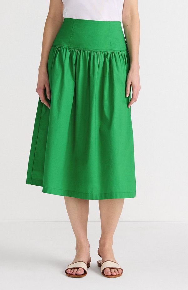 ランズエンド レディース ボトムスカート ミディ Lands End Poplin Drop Waist Midi Skirt Vibrant Clover