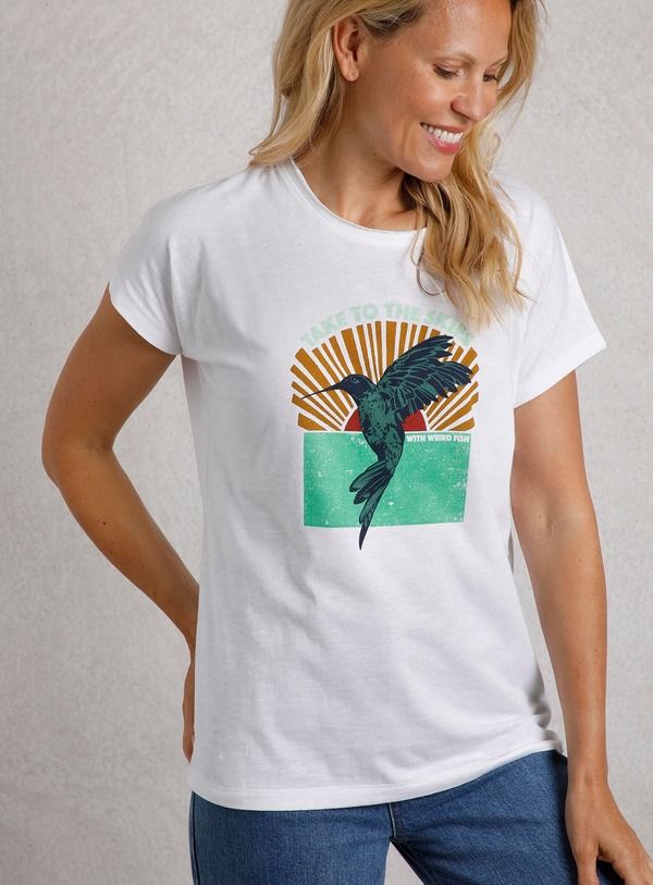 ウィアードフィッシュ レディース トップス Tシャツ グラフィック Weird Fish Fly Free Slub Graphic TShirt White ホワイト