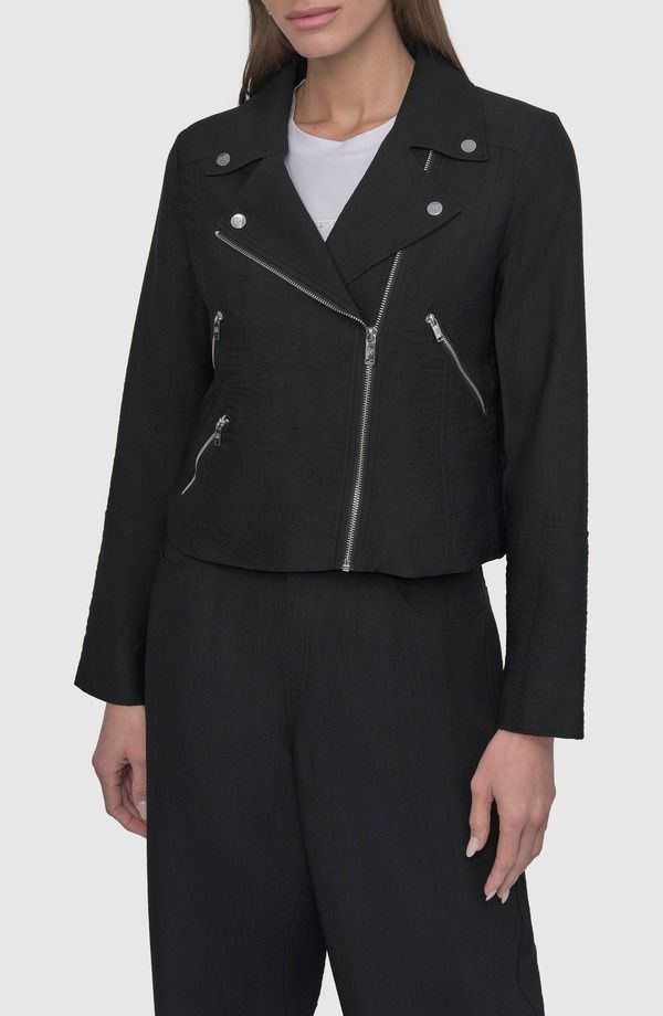 ダナ キャラン ニューヨーク レディース アウター ジャケット・ブルゾン DKNY Crinkle Moto Jacket Black ブラック