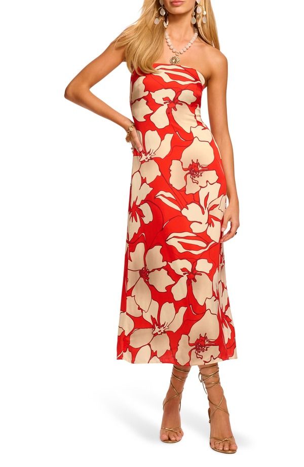 レイミー ブルック レディース トップス ワンピース フラワー柄 ストラップレス フラワー Ramy Brookamilla Floral Strapless Dress Crimson Floral クリムゾン